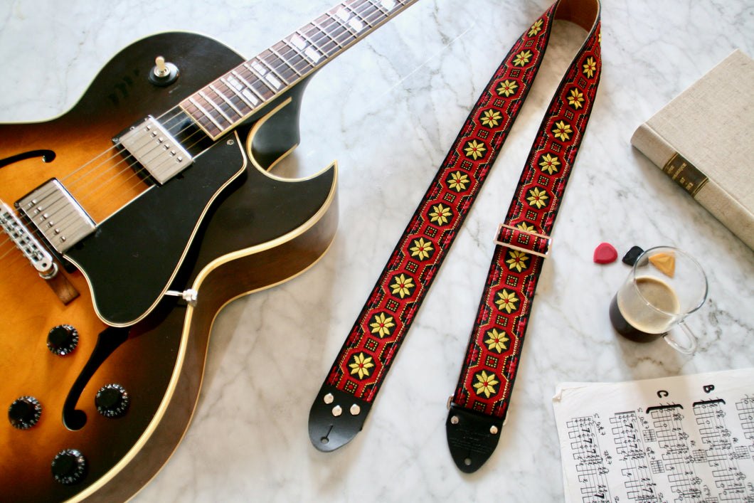 Red 'Snowflakes' Guitar/Bass Hippie Strap